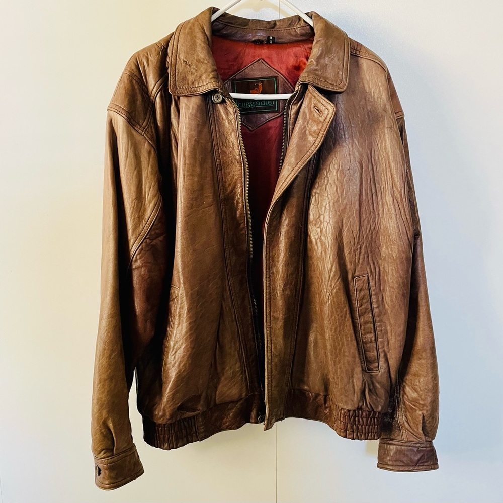 Vintage Men's Ruggadier Brown Leather Aviator’s Jacket Sz L
